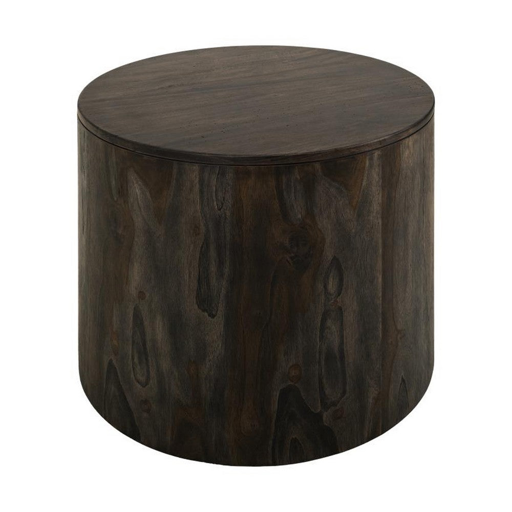 Eray Side End Table, Modern Drum Shape Black Mango, Teak Wood, 24 Inch -BM334242
