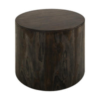 Eray Side End Table, Modern Drum Shape Black Mango, Teak Wood, 24 Inch -BM334242
