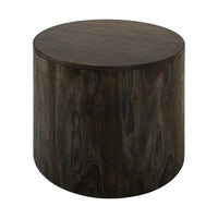Eray Side End Table, Modern Drum Shape Black Mango, Teak Wood, 24 Inch -BM334242