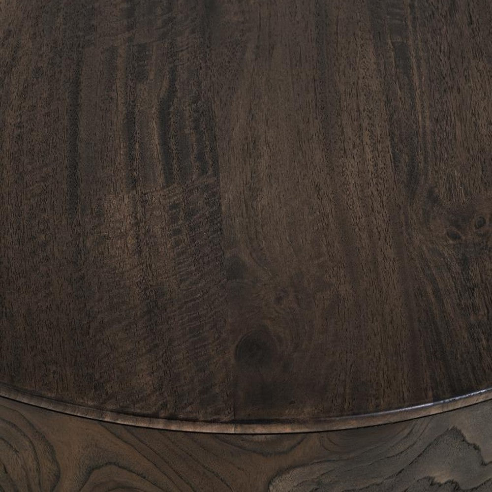 Eray Side End Table, Modern Drum Shape Black Mango, Teak Wood, 24 Inch -BM334242