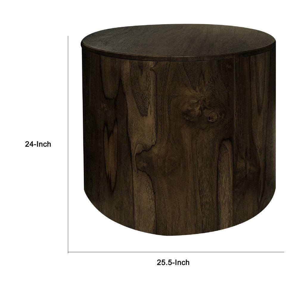 Eray Side End Table, Modern Drum Shape Black Mango, Teak Wood, 24 Inch -BM334242
