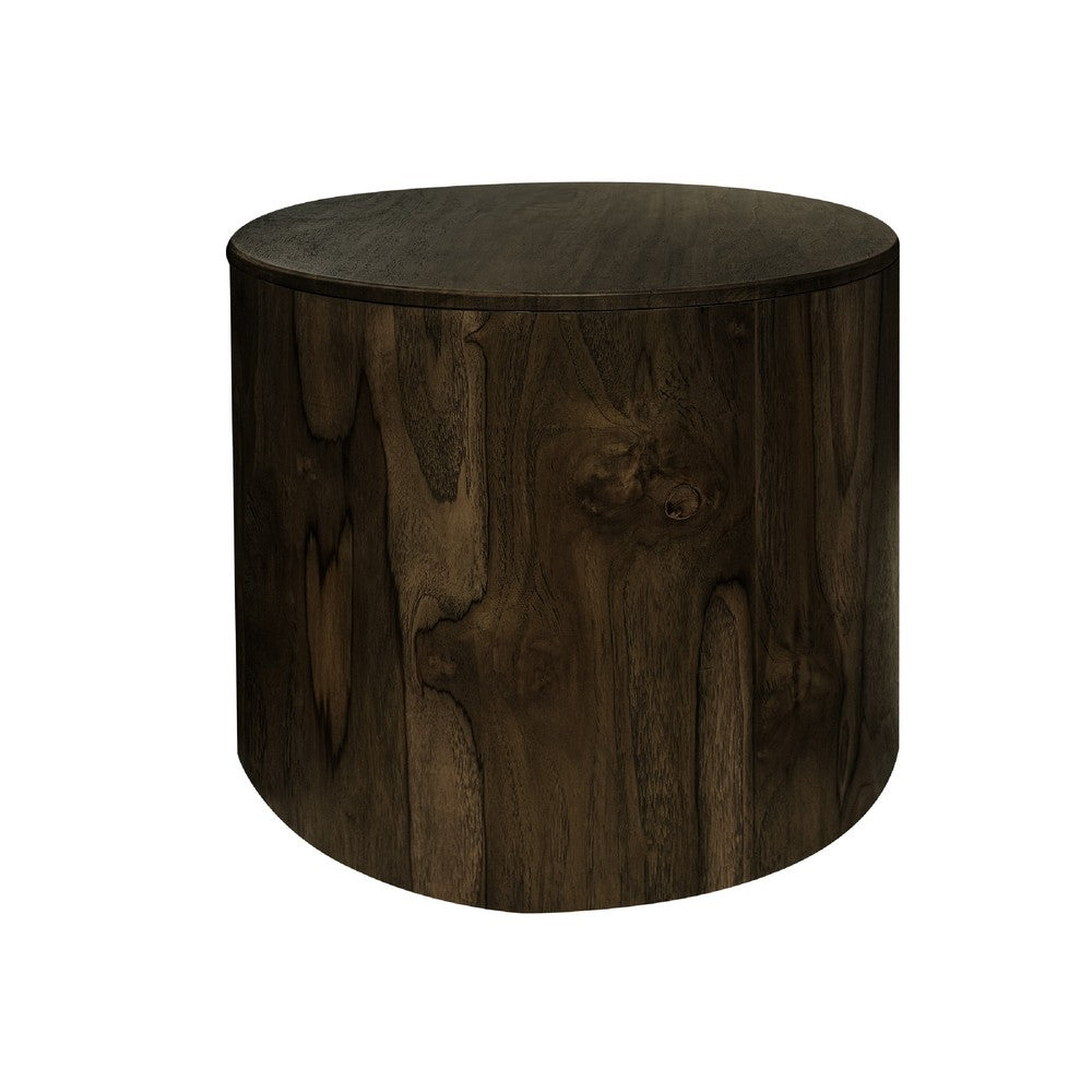 Eray Side End Table, Modern Drum Shape Black Mango, Teak Wood, 24 Inch -BM334242
