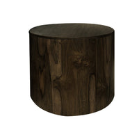 Eray Side End Table, Modern Drum Shape Black Mango, Teak Wood, 24 Inch -BM334242