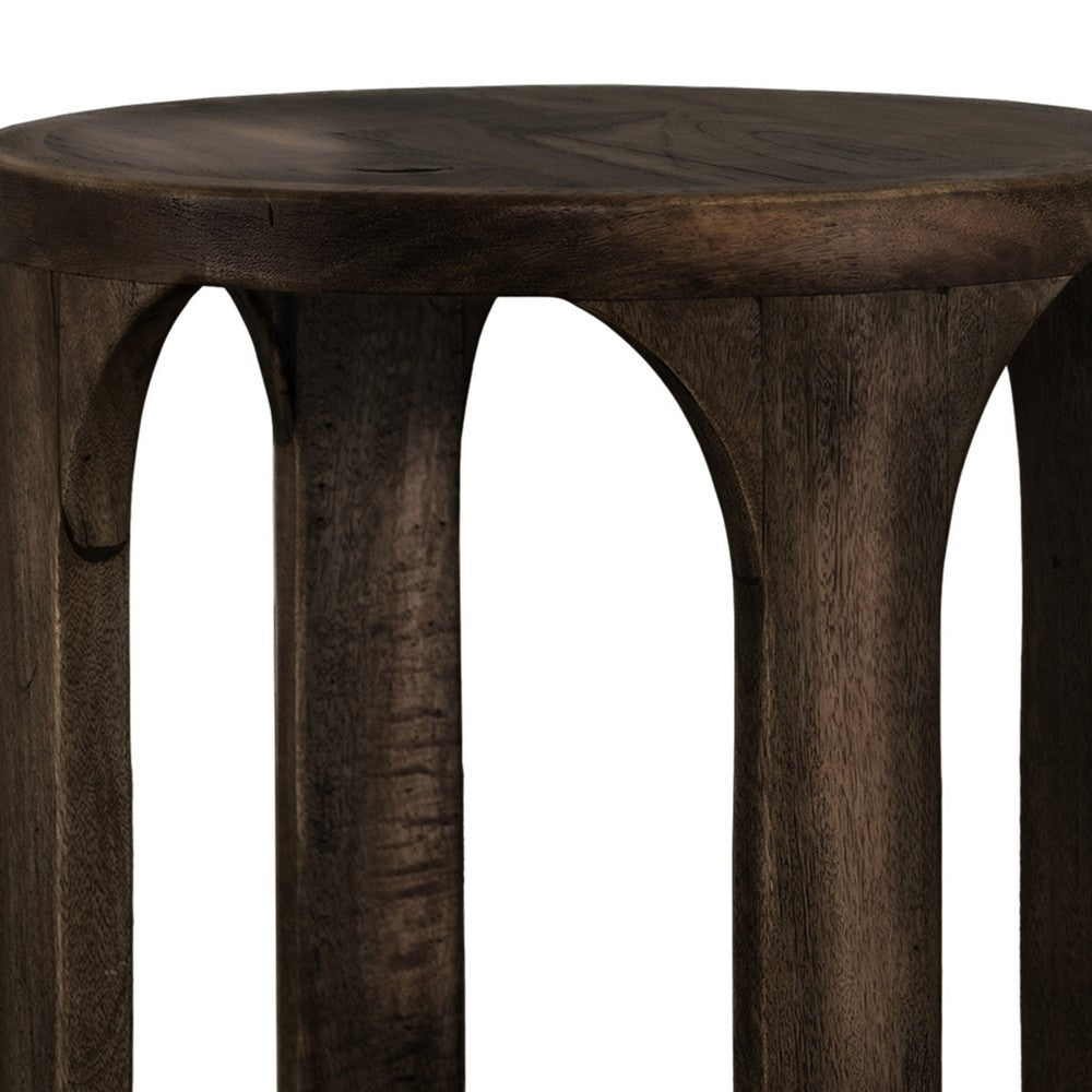 Eray Chairside Table with Shelf, Round Open Frame, Black Teak, 18 Inch -BM334250