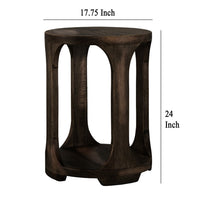 Eray Chairside Table with Shelf, Round Open Frame, Black Teak, 18 Inch -BM334250