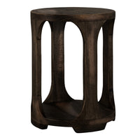Eray Chairside Table with Shelf, Round Open Frame, Black Teak, 18 Inch -BM334250