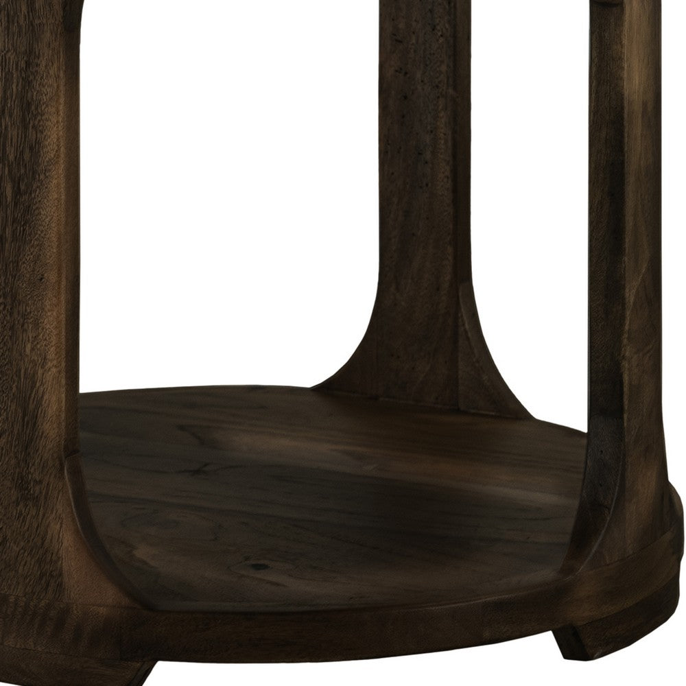 Eray Side End Table, 1 Shelf, Round Open Frame, Black Teak, 26 Inch -BM334251