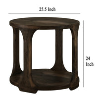 Eray Side End Table, 1 Shelf, Round Open Frame, Black Teak, 26 Inch -BM334251