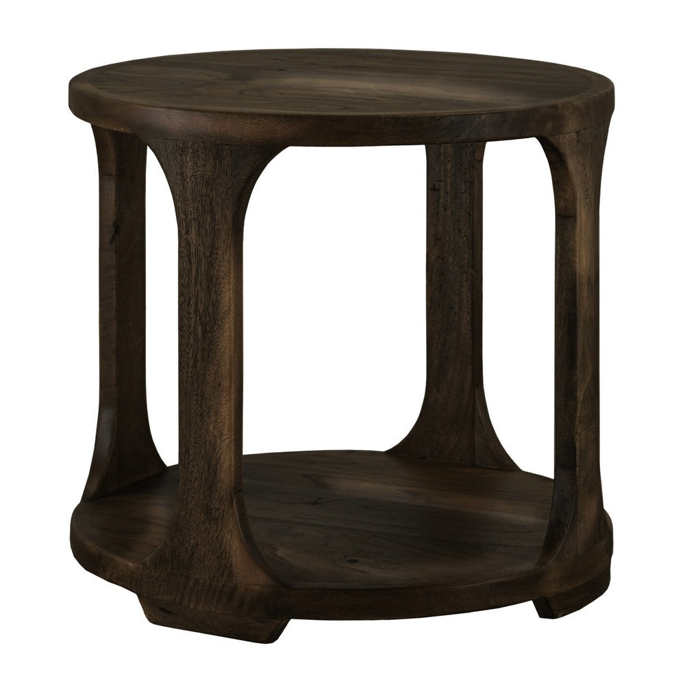 Eray Side End Table, 1 Shelf, Round Open Frame, Black Teak, 26 Inch -BM334251