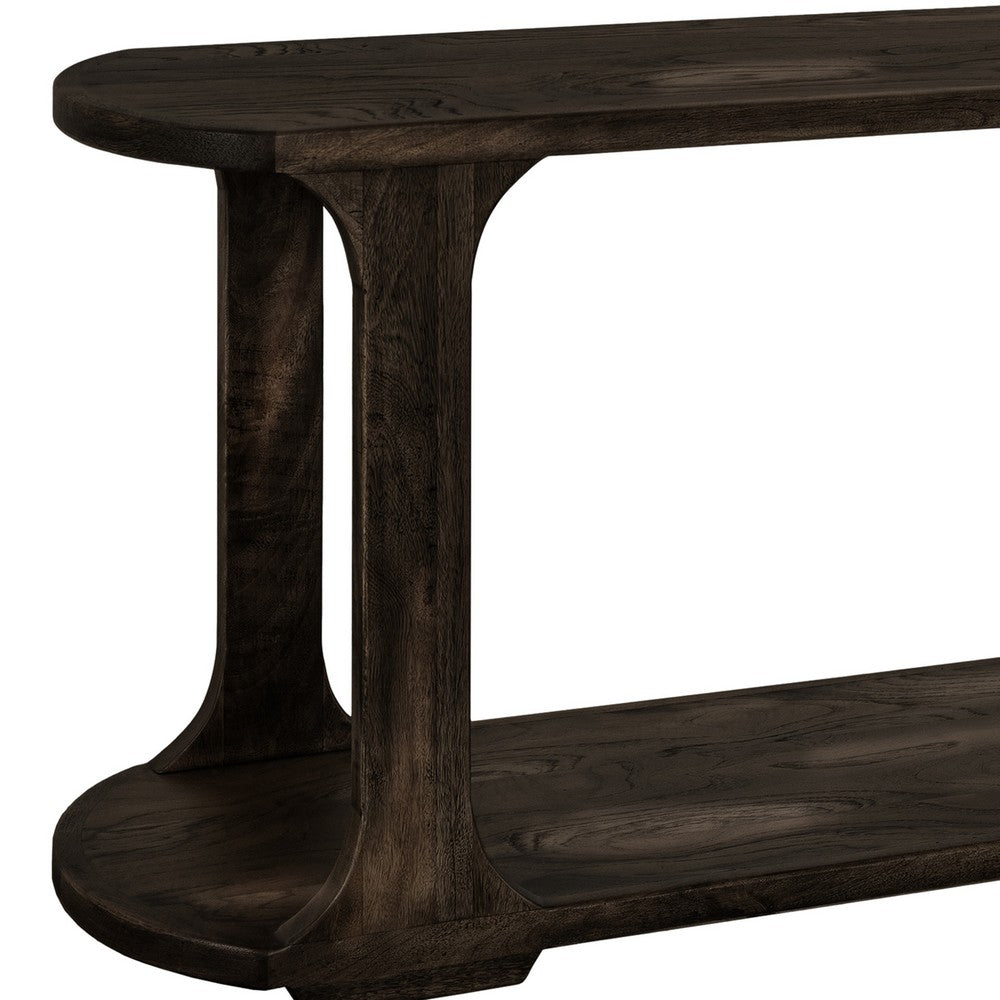 Eray Sofa Console Table, 1 Shelf, Oblong Frame, Black Teak, 59 Inch -BM334252