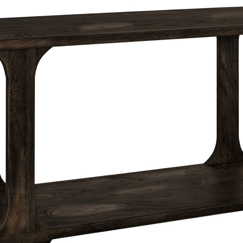 Eray Sofa Console Table, 1 Shelf, Oblong Frame, Black Teak, 59 Inch -BM334252