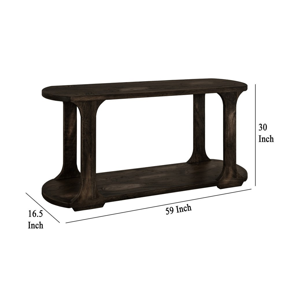 Eray Sofa Console Table, 1 Shelf, Oblong Frame, Black Teak, 59 Inch -BM334252