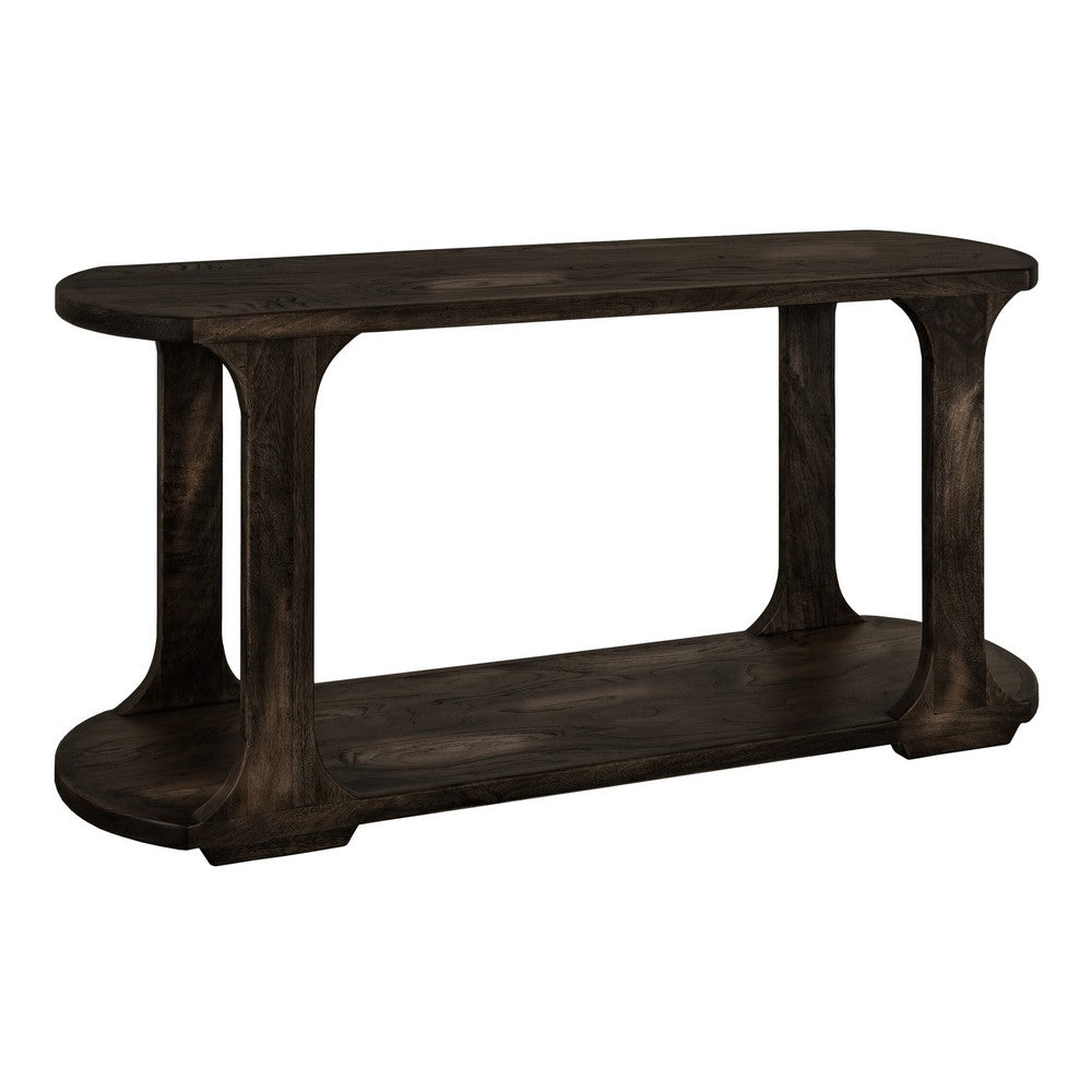 Eray Sofa Console Table, 1 Shelf, Oblong Frame, Black Teak, 59 Inch -BM334252