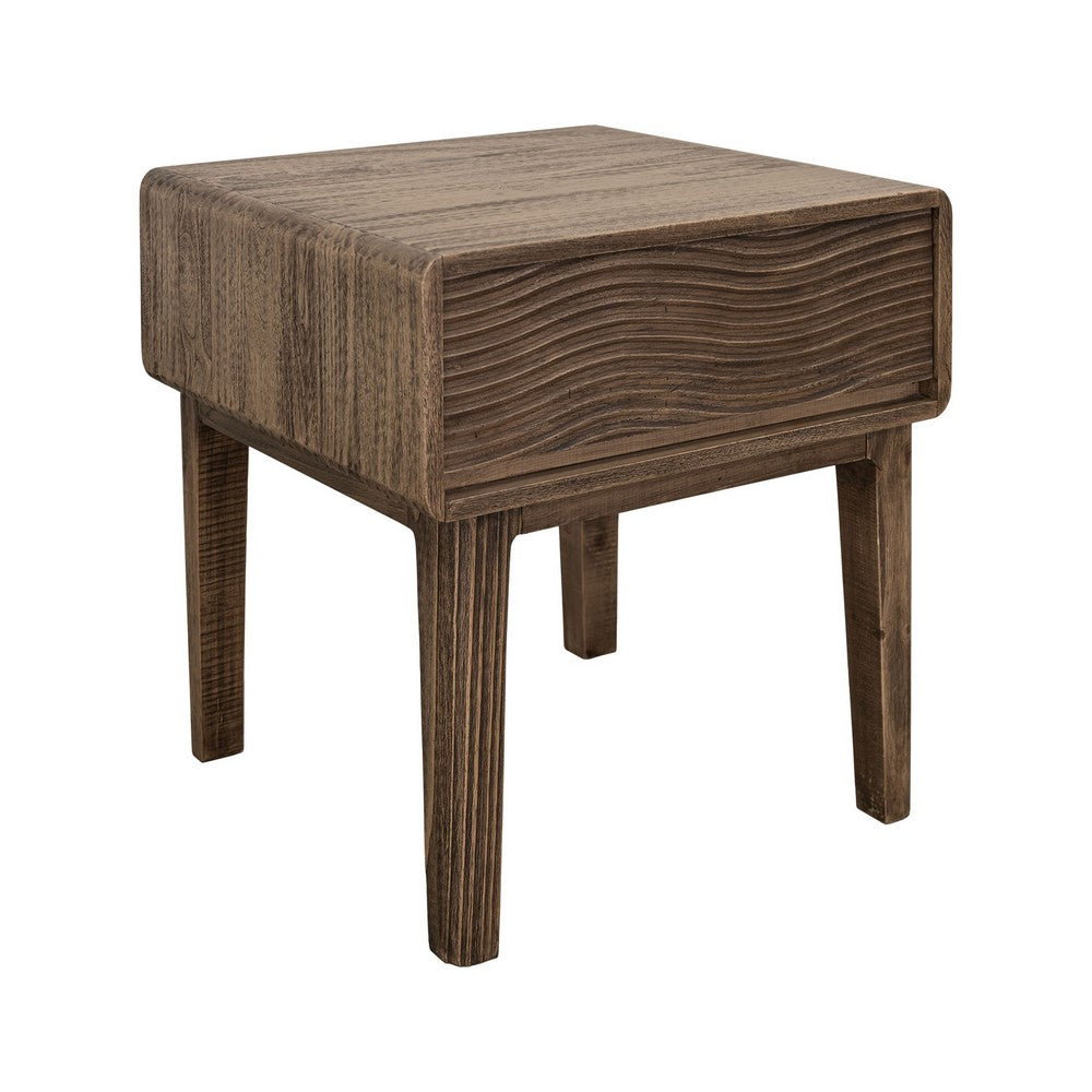 Oly Side End Table, 1 Drawer, Rustic Natural Brown Melina Wood 23 Inch -BM334261