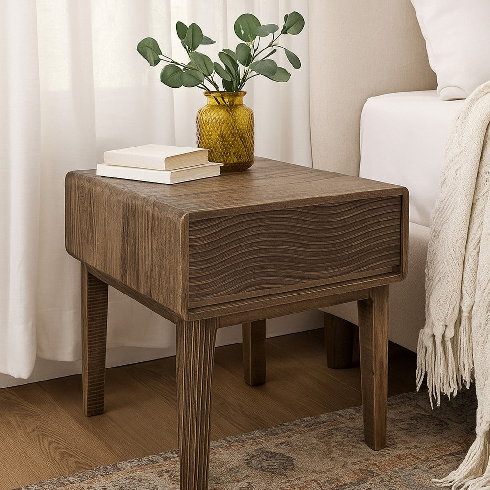 Oly Side End Table, 1 Drawer, Rustic Natural Brown Melina Wood 23 Inch -BM334261