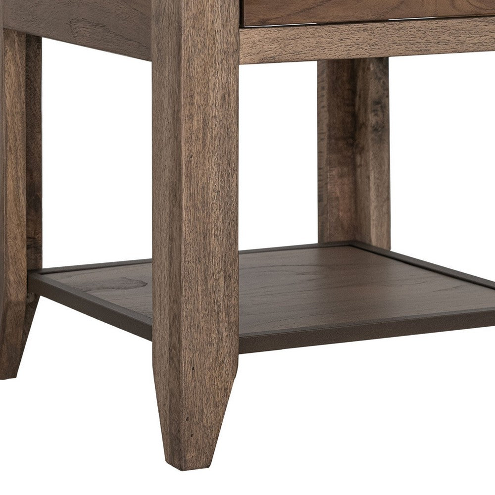 Tacey Side End Table, 1 Drawer 1 Shelf, Rustic Peanut Brown, 23 Inch -BM334269