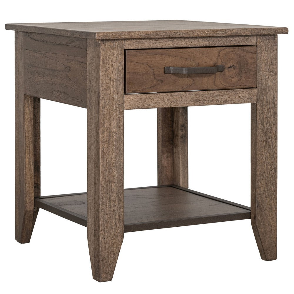 Tacey Side End Table, 1 Drawer 1 Shelf, Rustic Peanut Brown, 23 Inch -BM334269