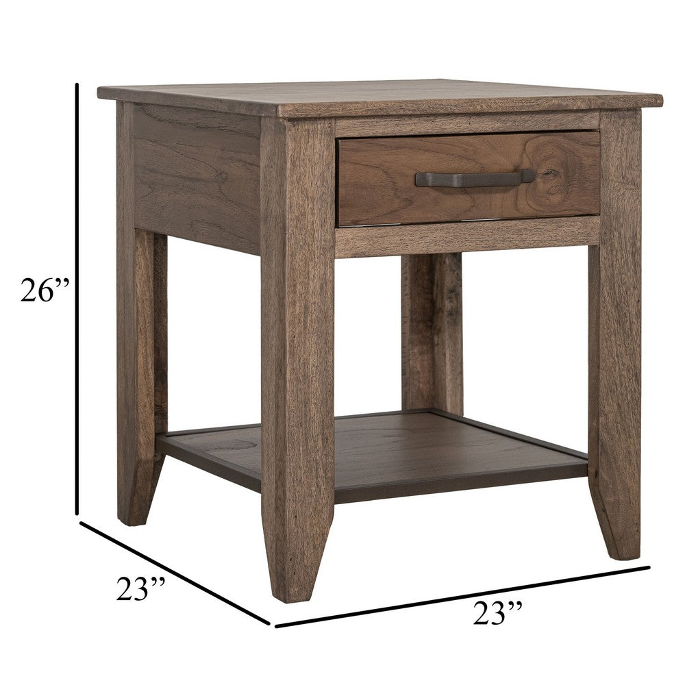 Tacey Side End Table, 1 Drawer 1 Shelf, Rustic Peanut Brown, 23 Inch -BM334269