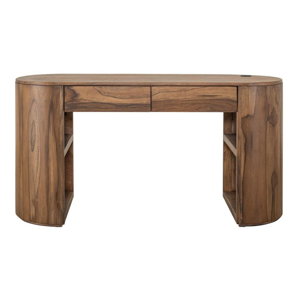 Eray Office Desk, 2 Drawers, Almond Barrel Brown Mango Wood, 60 Inch -BM334287