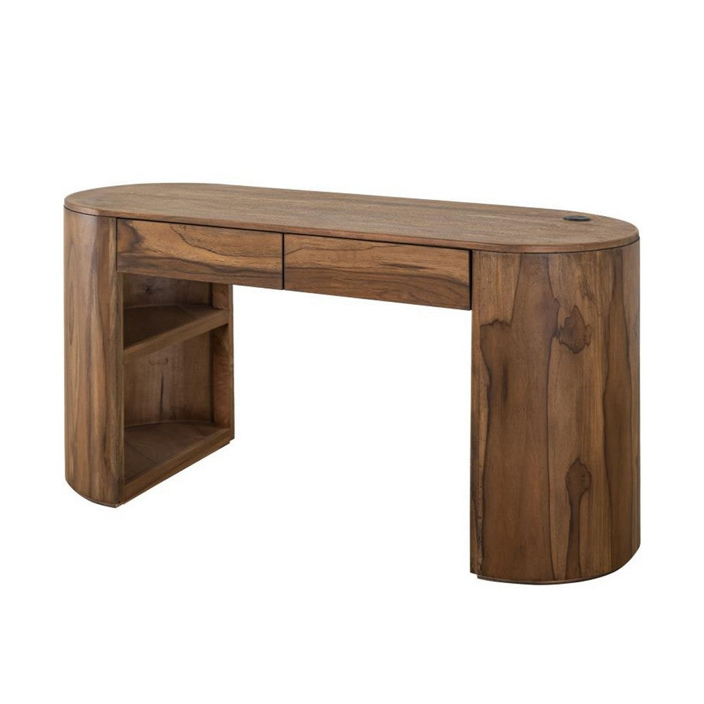 Eray Office Desk, 2 Drawers, Almond Barrel Brown Mango Wood, 60 Inch -BM334287