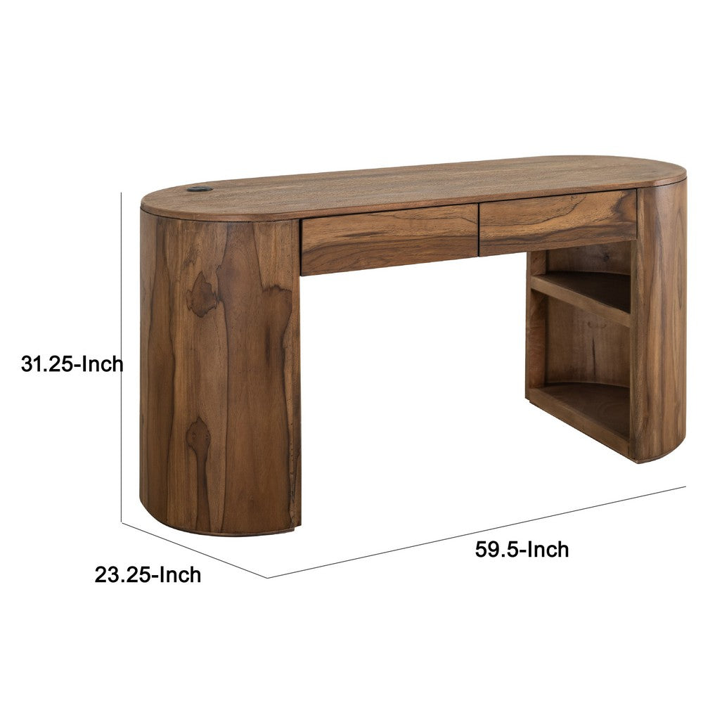 Eray Office Desk, 2 Drawers, Almond Barrel Brown Mango Wood, 60 Inch -BM334287