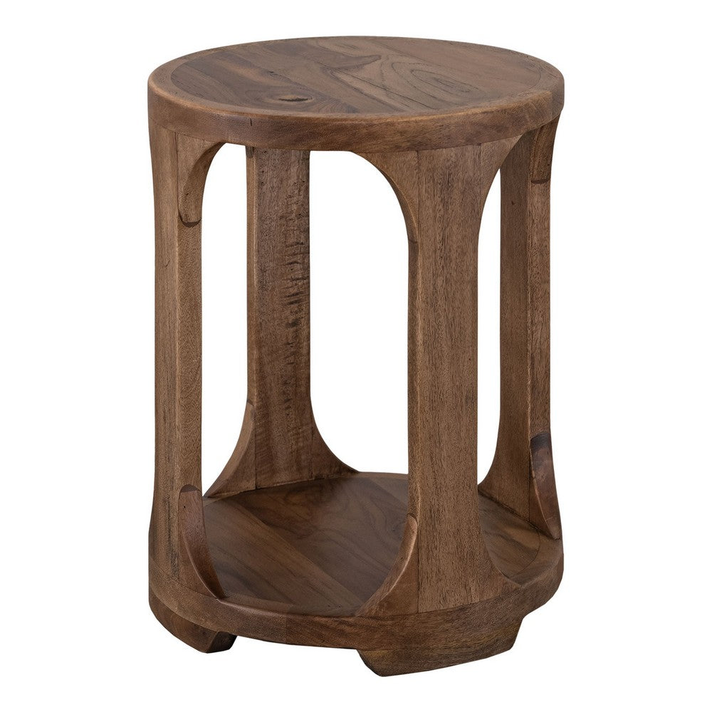 Eray Chairside Table, Shelf, Almond Barrel Brown Mango Wood, 18 Inch -BM334294