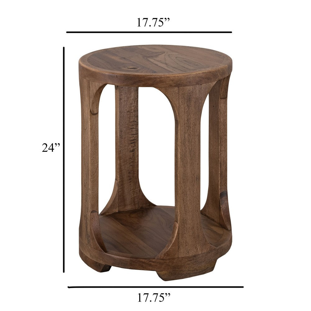 Eray Chairside Table, Shelf, Almond Barrel Brown Mango Wood, 18 Inch -BM334294