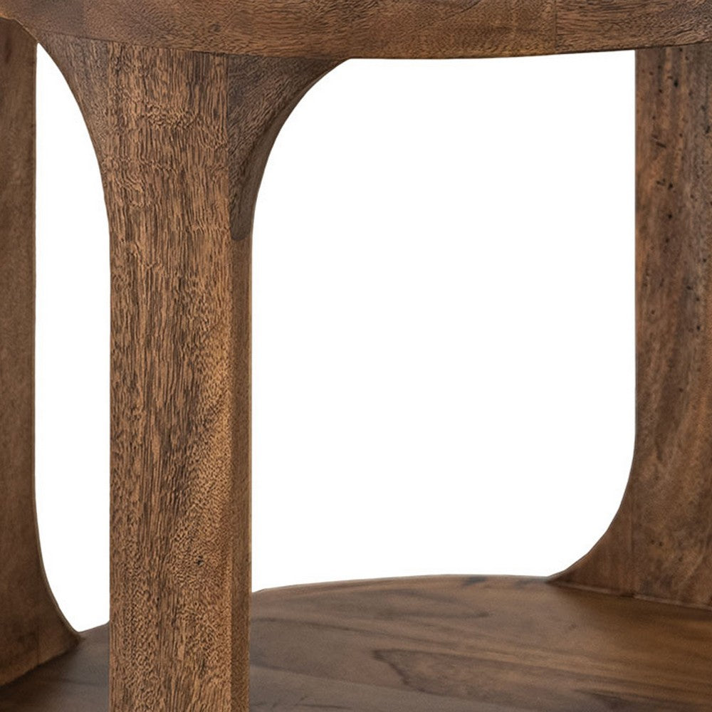 Eray Side End Table, 1 Shelf, Almond Barrel Brown Mango Wood, 26 Inch -BM334295