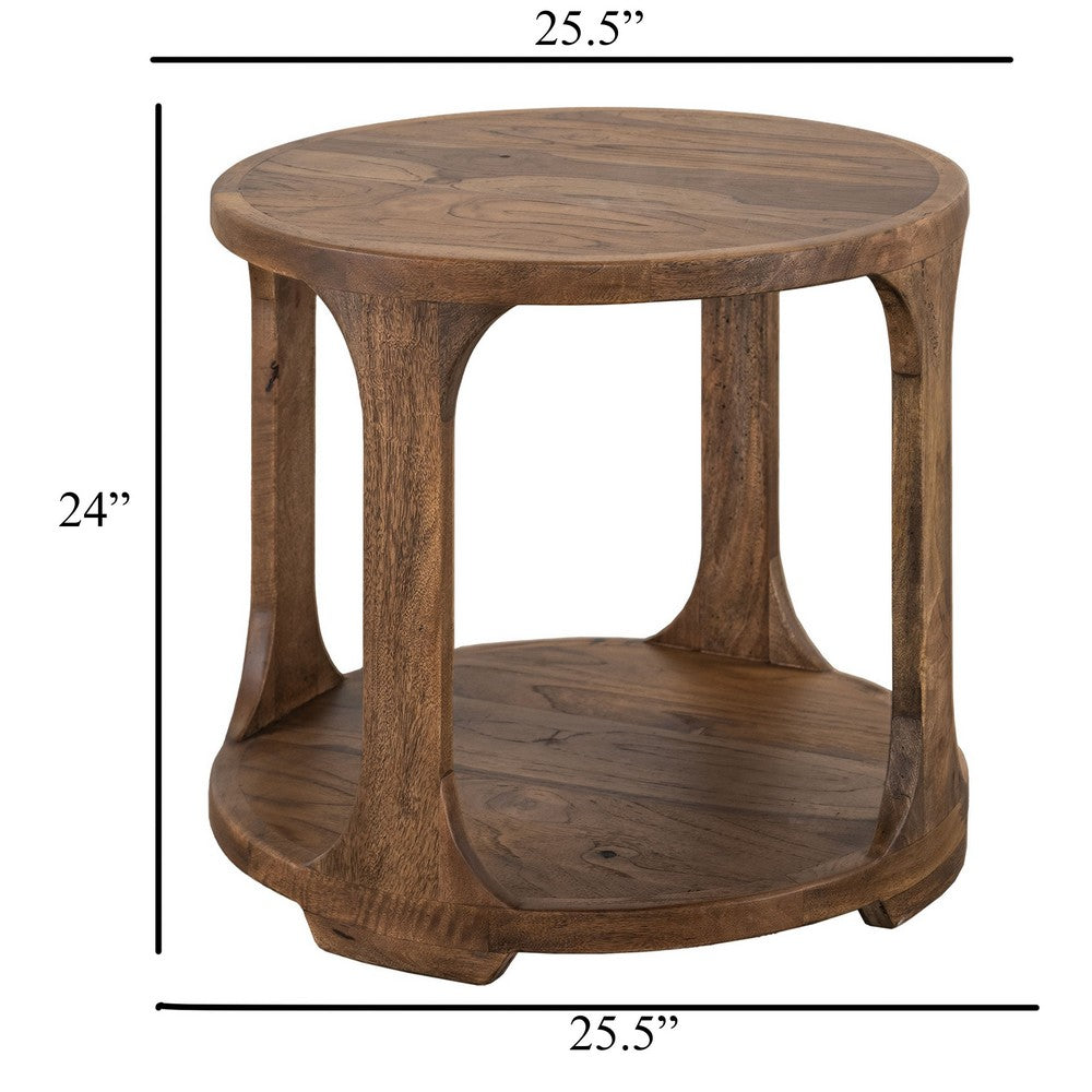 Eray Side End Table, 1 Shelf, Almond Barrel Brown Mango Wood, 26 Inch -BM334295