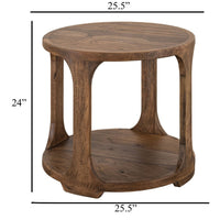 Eray Side End Table, 1 Shelf, Almond Barrel Brown Mango Wood, 26 Inch -BM334295