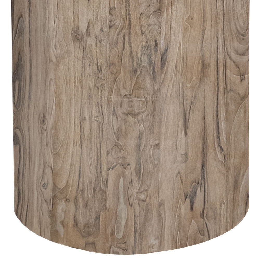 Eray Chairside Table, Drum Shape, Light Brown Teak, Mango Wood, 18 In -BM334309