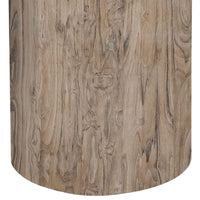 Eray Chairside Table, Drum Shape, Light Brown Teak, Mango Wood, 18 In -BM334309