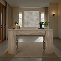 Eray Writing Desk, 2 Drawers, USB Port, Brown Teak, Mango Wood, 60 In -BM334310