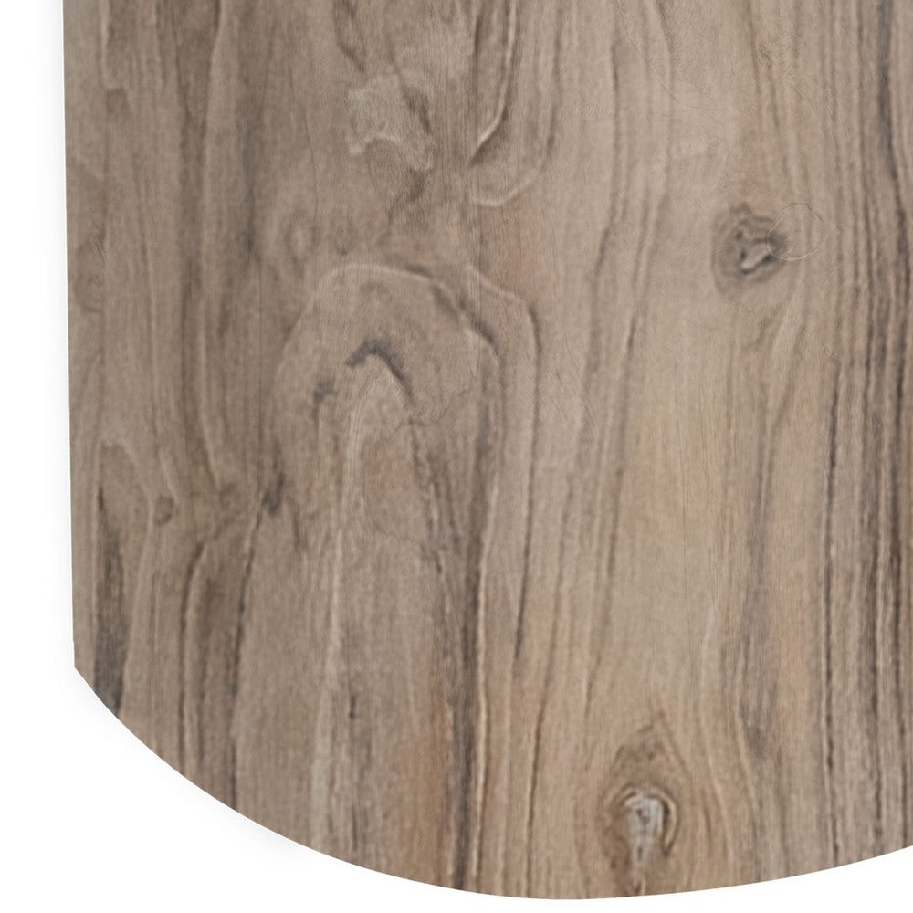 Eray Side End Table, Drum Shape Light Brown Teak, Mango Wood, 24 Inch -BM334312