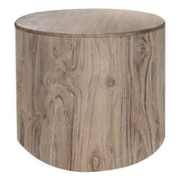 Eray Side End Table, Drum Shape Light Brown Teak, Mango Wood, 24 Inch -BM334312