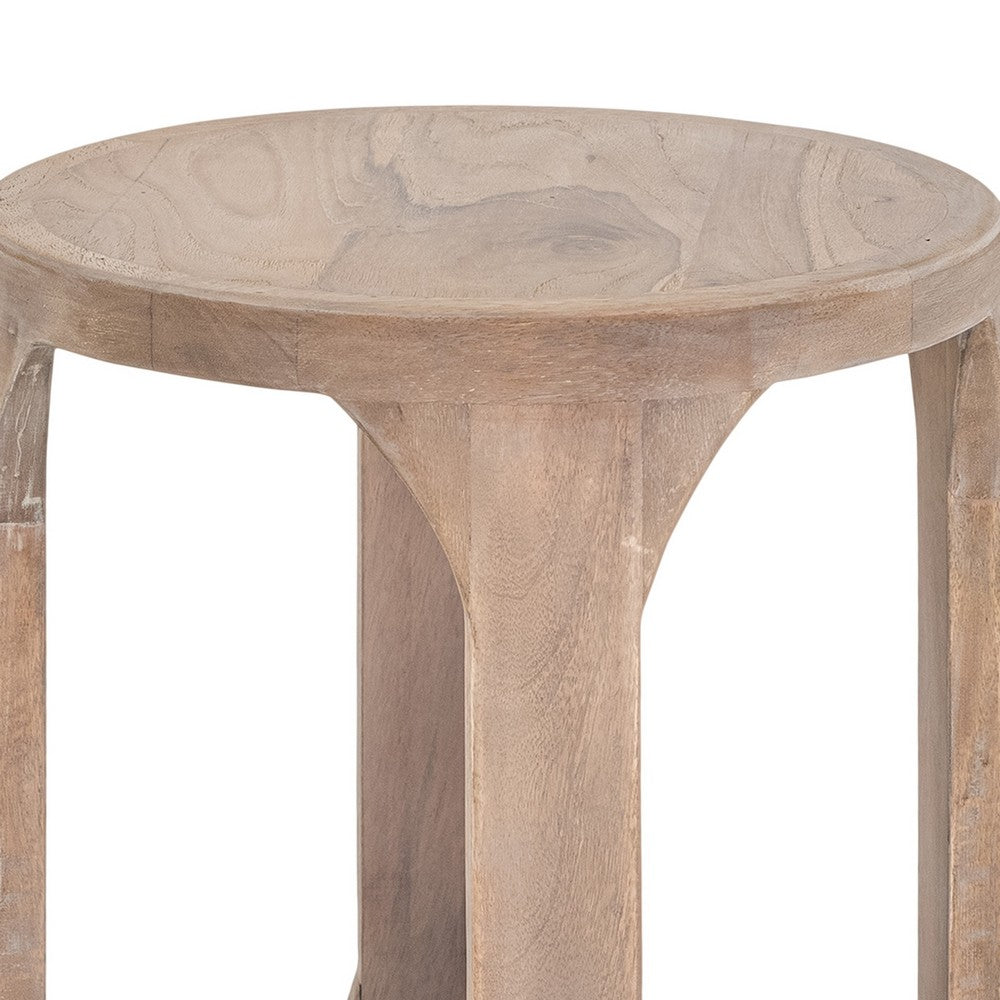 Eray 18 In Round Side Table w Shelf, Light Brown Teak, Mango Wood  -BM334320