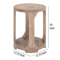 Eray 18 In Round Side Table w Shelf, Light Brown Teak, Mango Wood  -BM334320
