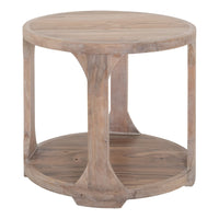 Eray Side End Table, Bottom Shelf 26 Inch Round Open Frame, Brown Teak -BM334321