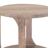 Eray Side End Table, Bottom Shelf 26 Inch Round Open Frame, Brown Teak -BM334321