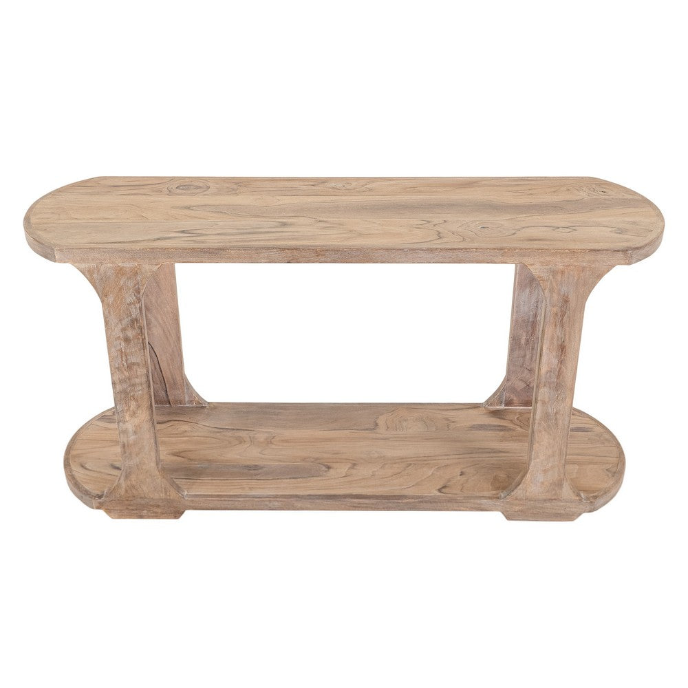 Eray 59 Inch Sofa Console Table w Shelf, Oblong Frame, Brown Teak Wood -BM334322
