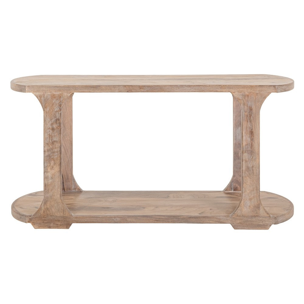 Eray 59 Inch Sofa Console Table w Shelf, Oblong Frame, Brown Teak Wood -BM334322