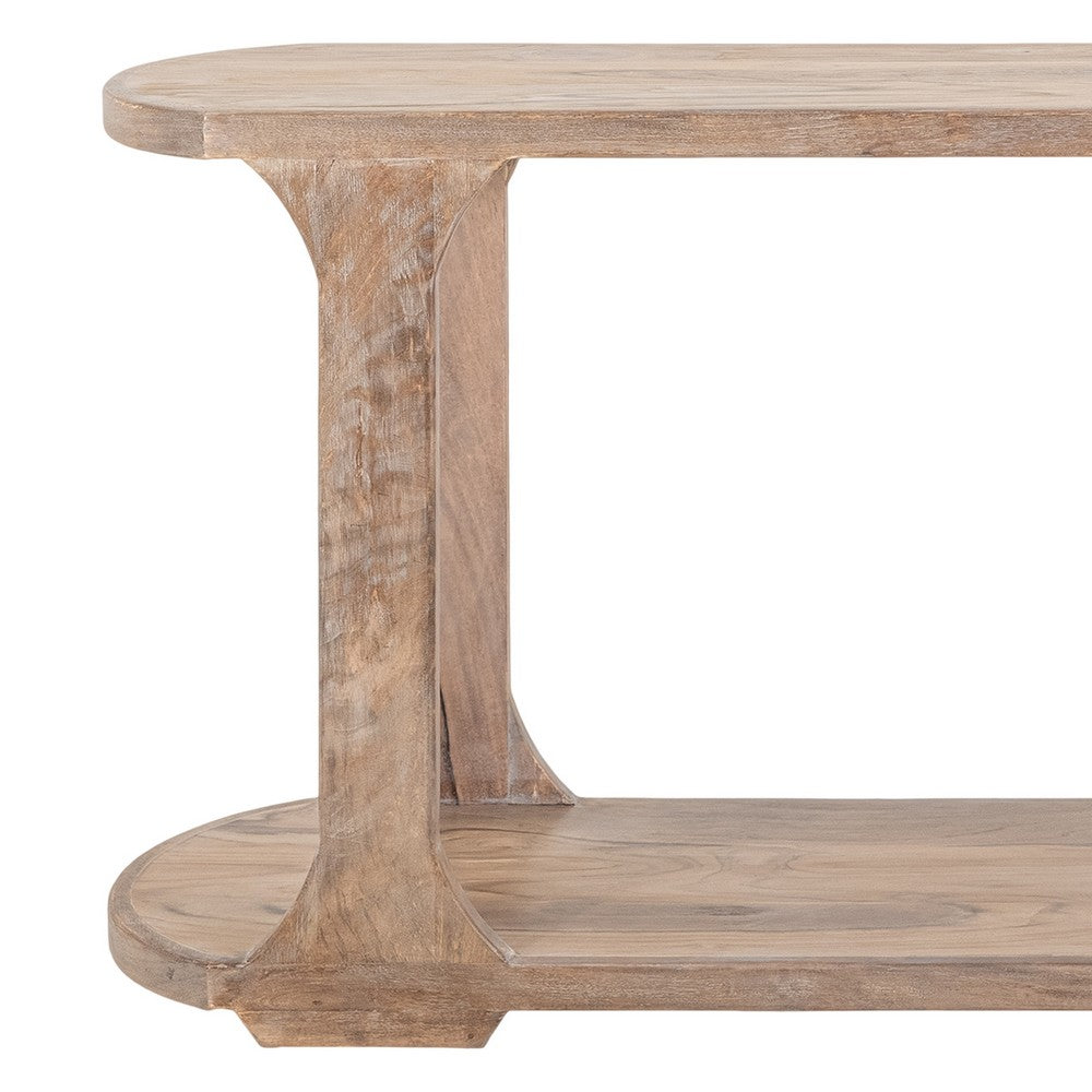 Eray 59 Inch Sofa Console Table w Shelf, Oblong Frame, Brown Teak Wood -BM334322