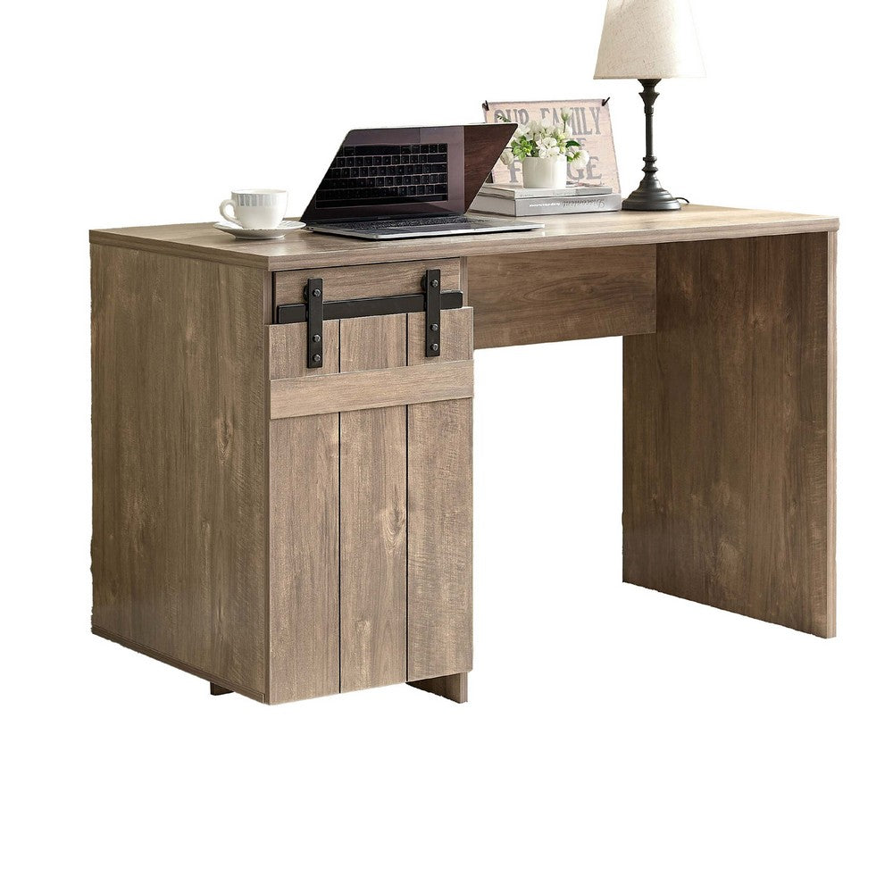 Fior Home Writing Desk, 47 Inch, Hazelnut Brown Wood, Faux Barn Door -BM334334