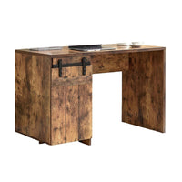 Fior Home Writing Desk, 47 Inch, Distressed Brown Wood, Faux Barn Door -BM334336