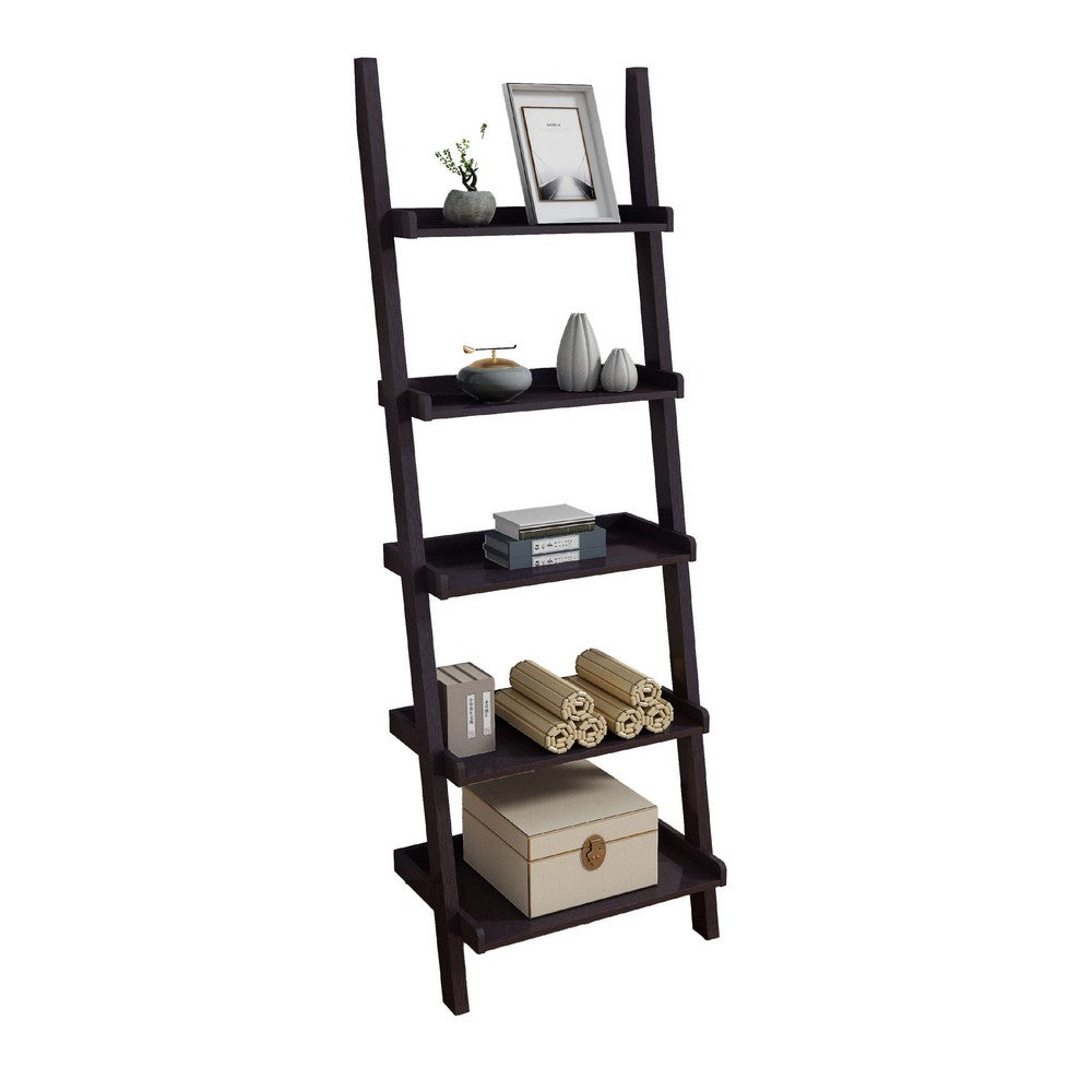 Accent Ladder Bookcase with 5 Shelves, 72 Inch, Red Cocoa Brown -BM334350