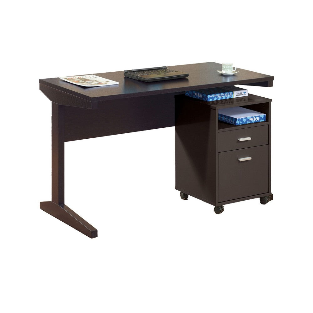 Desk w File Cabinet, 2 Storage Drawers, 47 Inch Red Cocoa Brown -BM334351