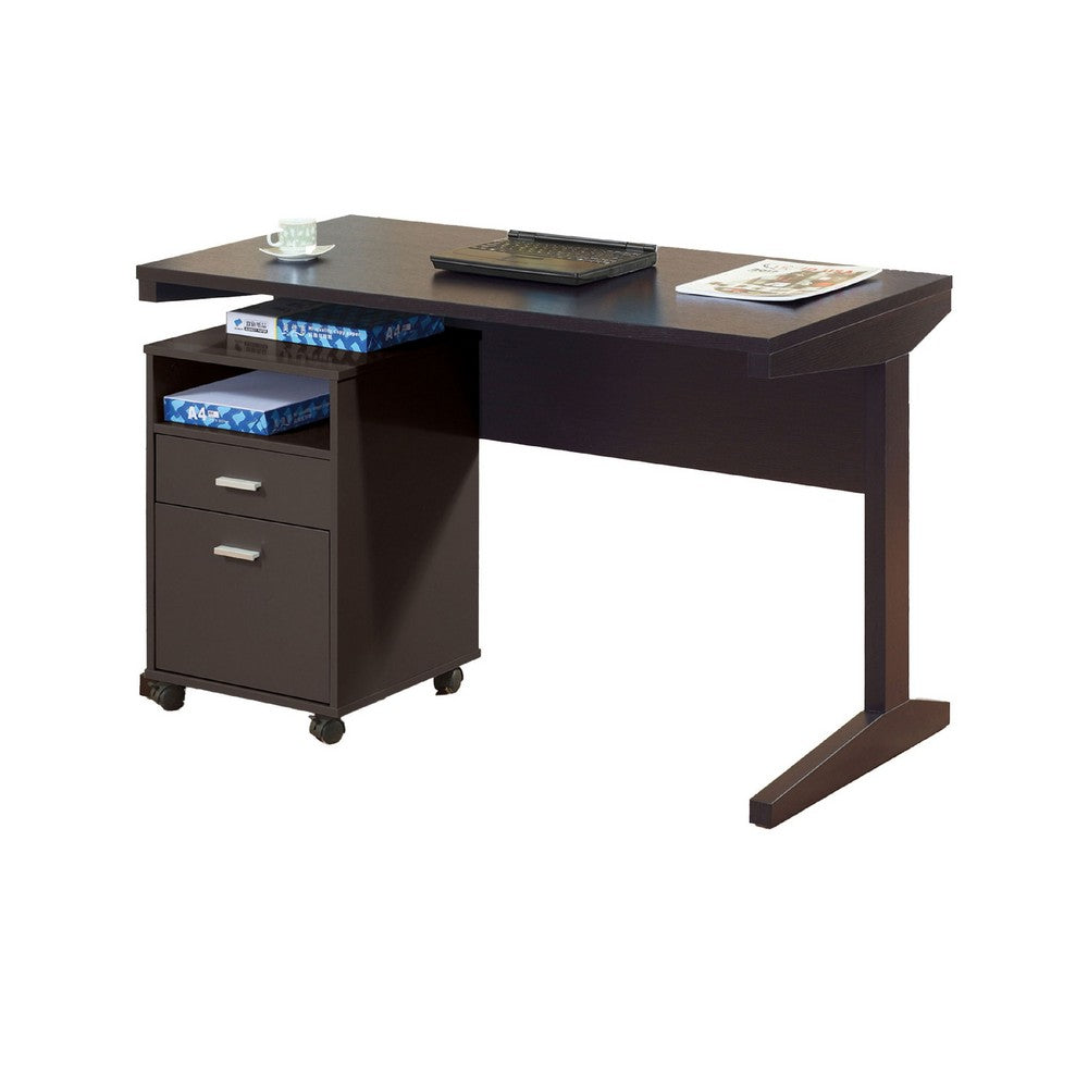 Desk w File Cabinet, 2 Storage Drawers, 47 Inch Red Cocoa Brown -BM334351