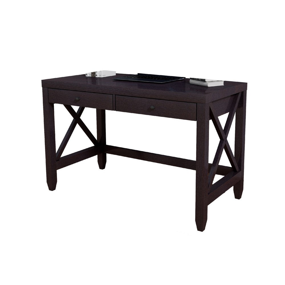 Home Office Writing Desk, 2 Drawers, 47 Inch Farmhouse Red Cocoa Brown -BM334353