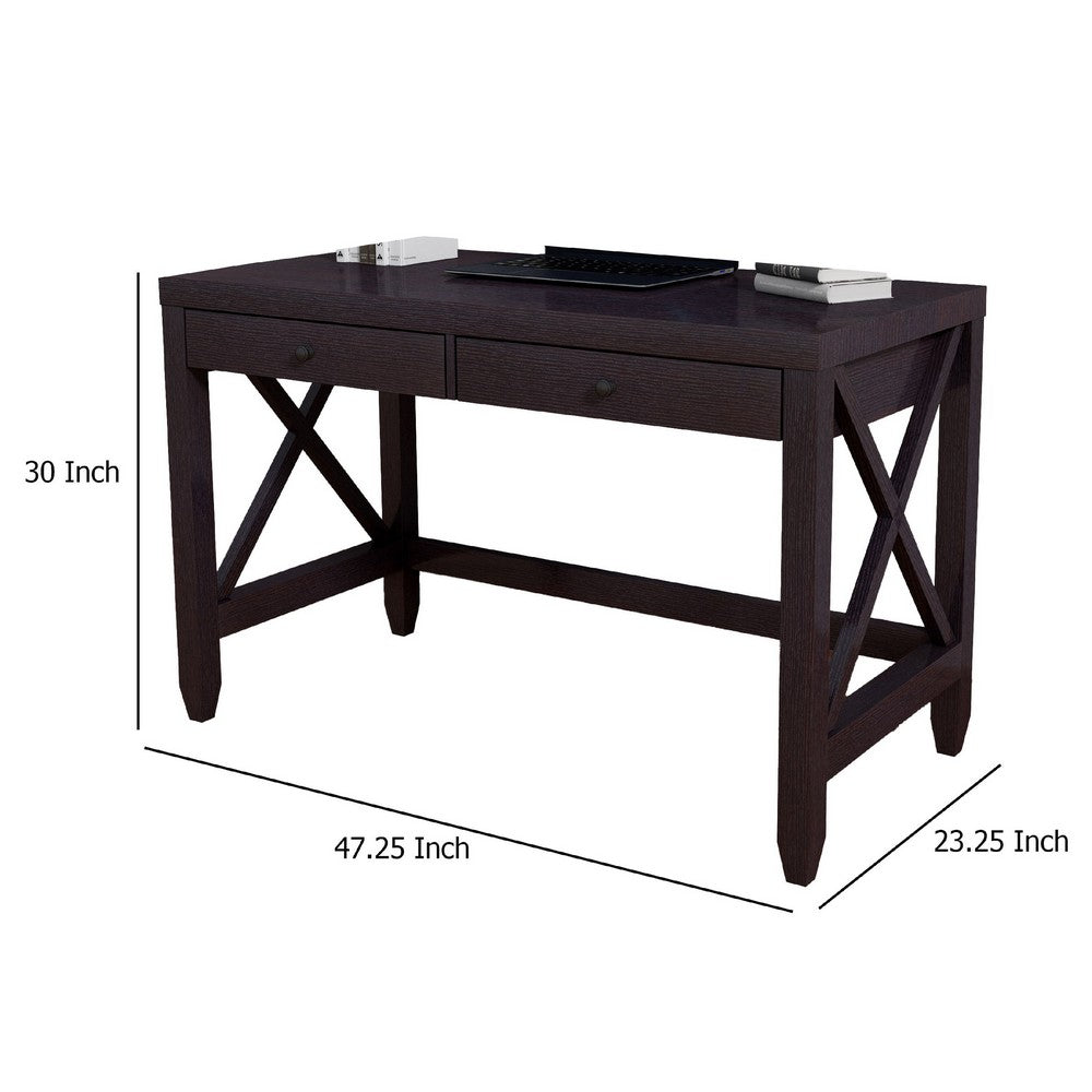 Home Office Writing Desk, 2 Drawers, 47 Inch Farmhouse Red Cocoa Brown -BM334353