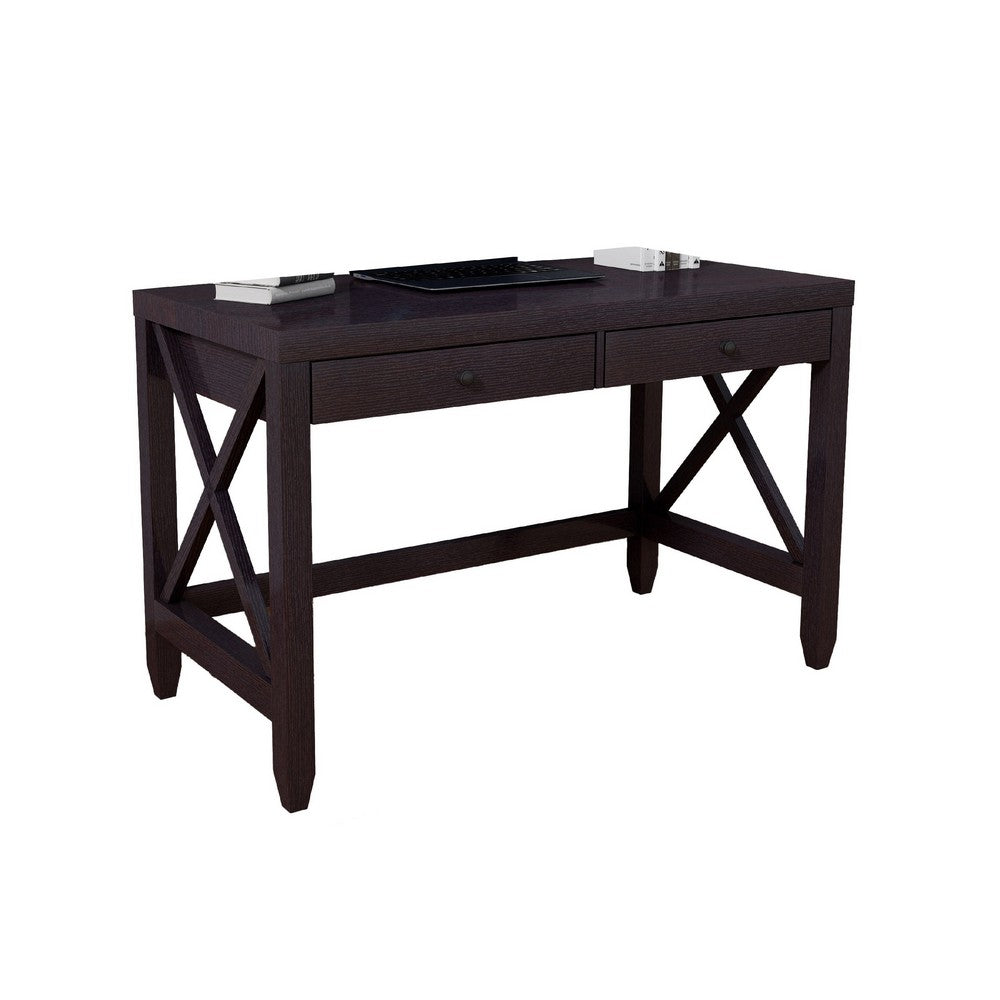 Home Office Writing Desk, 2 Drawers, 47 Inch Farmhouse Red Cocoa Brown -BM334353